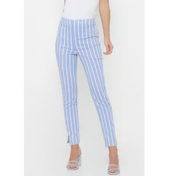Forever 21 Light Blue & White Striped Pants Stretch Trousers Sz Medium Nautical - Picture 1 of 11